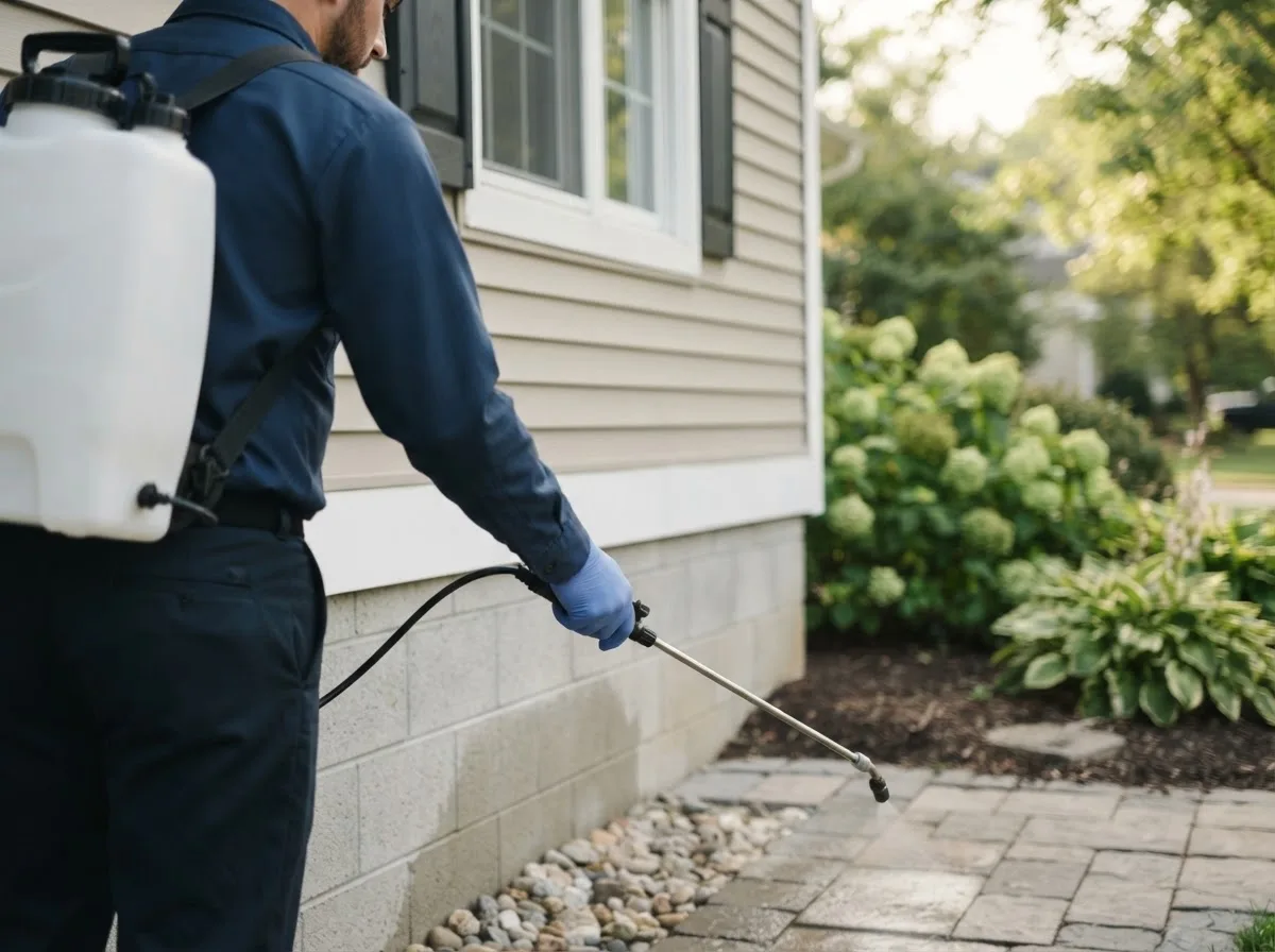 Pest control technician inspecting a home in Protection, KS